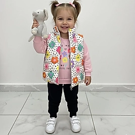 Çiçekli şişme yelekli üçlü takım