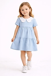 Bebe yaka 6-7 yaş bebe mavisi elbise