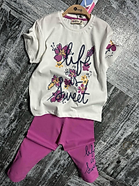 3-8 yaş arası pamuk kumaş life is sweet kaprili takım