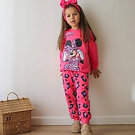 Mickey fare pembe leopar desenli takım
