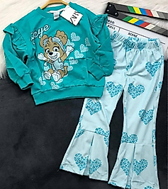 Kız çocuk skyle ispanyol paça kalpli takım