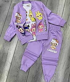 Mor labubu baskılı takım