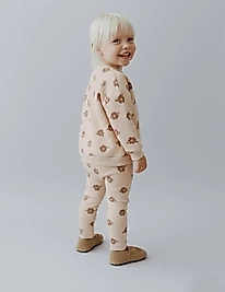 Çiçek baskılı fitilli Taytlı takım