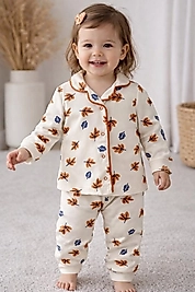 Kiremit ekru yaprak desenli pijama takım