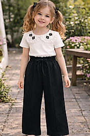 3-7 yaş arası bebe yaka detaylı bol paça pantolon takım