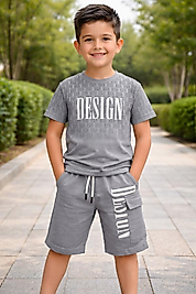 5-12 yaş arası DESIGN yazılı şortlu takım
