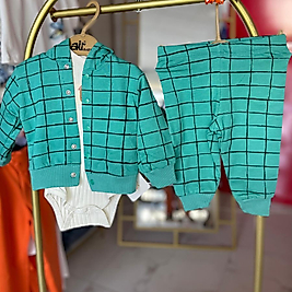 Erkek bebek çizgili üçlü takım