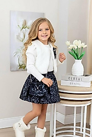 Lacivert pullu etekli peluş Yelekli Çantalı dörtlü takım