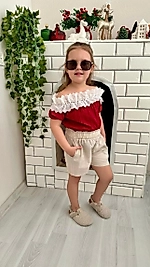 4/5 5/6 kayık yaka alt şort takım