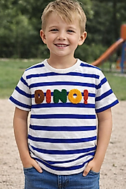 4-11 yaş arası mavi çizgili erkek çocuk tişört