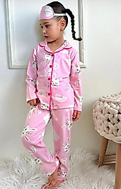 Pembe kalp tavşan ve love baskılı kız çocuk gecelik