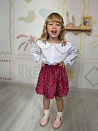 3/10 yaş pullu etekli omuz dantelli gömlekli takım