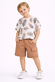 8-9 yaş yaprak desenli pamuk kumaş şortlu takım