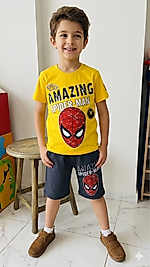 7-8-9 yaş spıderman baskılı şortlu takım