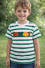 3-9 yaş arası yeşil çizgili erkek çocuk tişört
