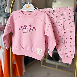 Kız bebek çiçekli pembe takım