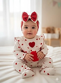 Kızmızı kalplı bandanalı tulum