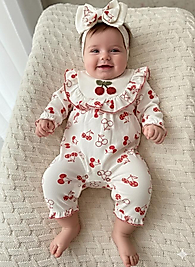 Bandanalı kırmızı kirazlı tulum