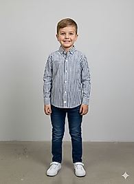 mavi kot pantolon çizgili gömlekli takım