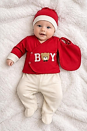 Boy yazılı ayıcıklı baskısıyla yeni doğan bebek takımı