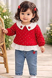 6/9 ay pantolonlu %100 pamuklu kız bebek