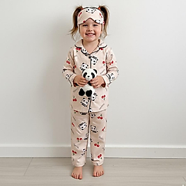 Panda ve kiraz baskılı kız çocuk gecelik