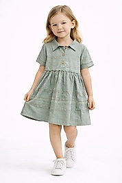 2-8 yaş arası su yeşili terletmez kumaş elbise