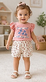 Pamuklu Çiçek desenli şortlu takım