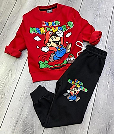 Kırmızı super mario baskılı takım
