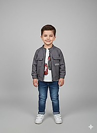 2-9yaş kot pantolonlu gri ceketli üçlü takım