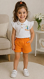 Fırfır detaylı beli lastikli şortlu takım