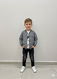 2-9 yaş gri ceketli kot pantolonlu erkek çocuk üçlü takım