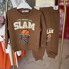 Slam baskılı kahverengi takım
