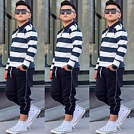 Lacivert beyaz şardonlu takım