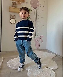 3/4 yaş erkek Çocuk Çizgili Triko Kazak ve Pantolon Takımı