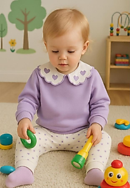 Yakası kalp detaylı mor bebek takım