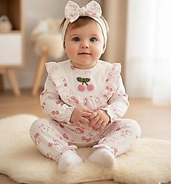 Pembe kirazlı bandanalı tulum