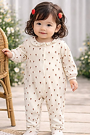 Çiçek desenli yakalı önden çıtçıtlı bebek tulumu