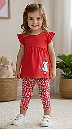Tavşan desenli kırmızı taytlı bebek takım
