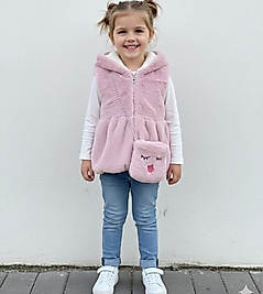 Pudra pembe çantalı peluş yelek
