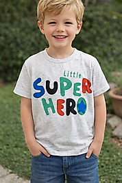 4-10 yaş arası gri erkek çocuk tişört