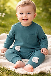 Cep detaylı omuzdan çıtçıtlı erkek bebek takım