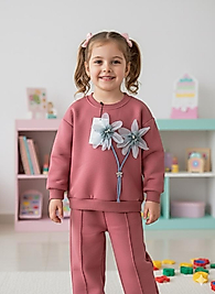 Mürdüm renk çiçek baskılı şardonlu takım