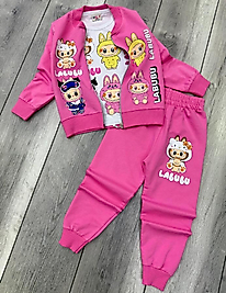 Pembe labubu baskılı takım