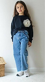 3/4 5/6 yaş kot pantolon gül detaylı tşört takım