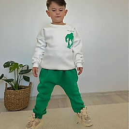 Yeşil pijamalı şardonlu üç iplik takım