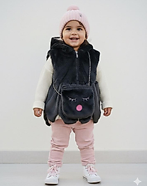 Siyah çantalı peluş yelek