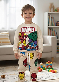 9-10 kaldı Marvel baskılı krem takım