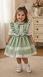 Fırfırlı ve dantel detaylı yeşil elbise