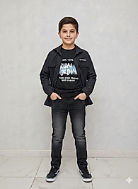 10-13 yaş kot pantolonlu üçlü erkek takımı